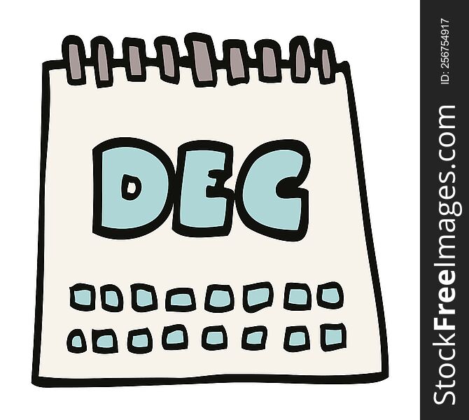 Cartoon Doodle Calendar Showing Month Of December