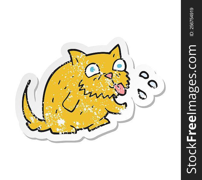 retro distressed sticker of a cartoon cat blowing raspberry