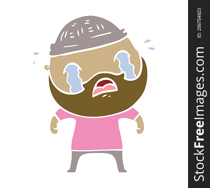 Flat Color Style Cartoon Bearded Man Crying