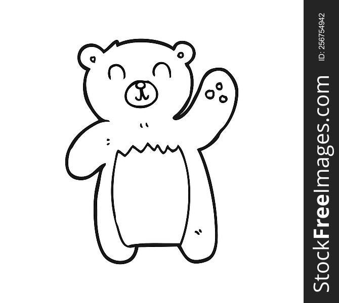 freehand drawn black and white cartoon teddy bear