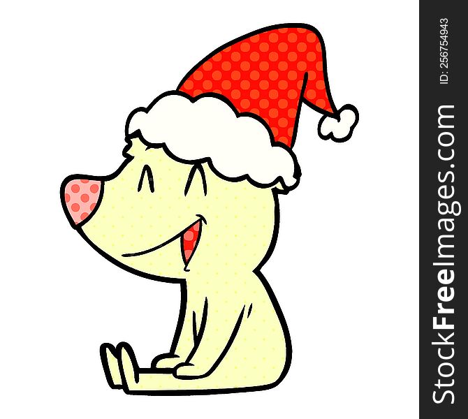 Sitting Bear Comic Book Style Illustration Of A Wearing Santa Hat