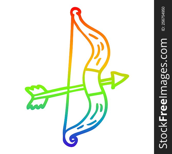 rainbow gradient line drawing of a cartoon bow and arrow