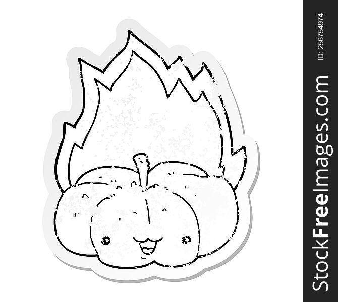 Distressed Sticker Of A Cartoon Flaming Pumpkin