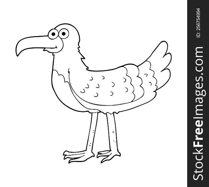freehand drawn black and white cartoon seagull