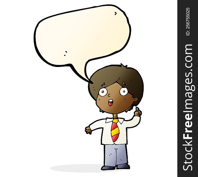 Cartoon Schoolboy Answering Question With Speech Bubble