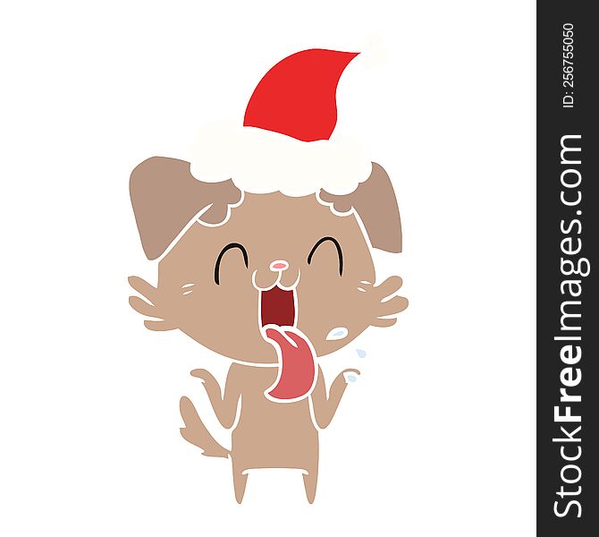 Flat Color Illustration Of A Panting Dog Shrugging Shoulders Wearing Santa Hat