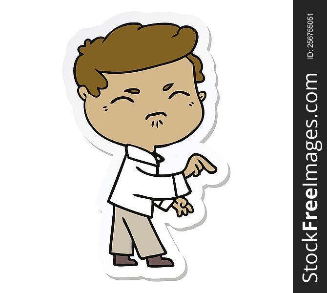 sticker of a cartoon annoyed man pointing finger