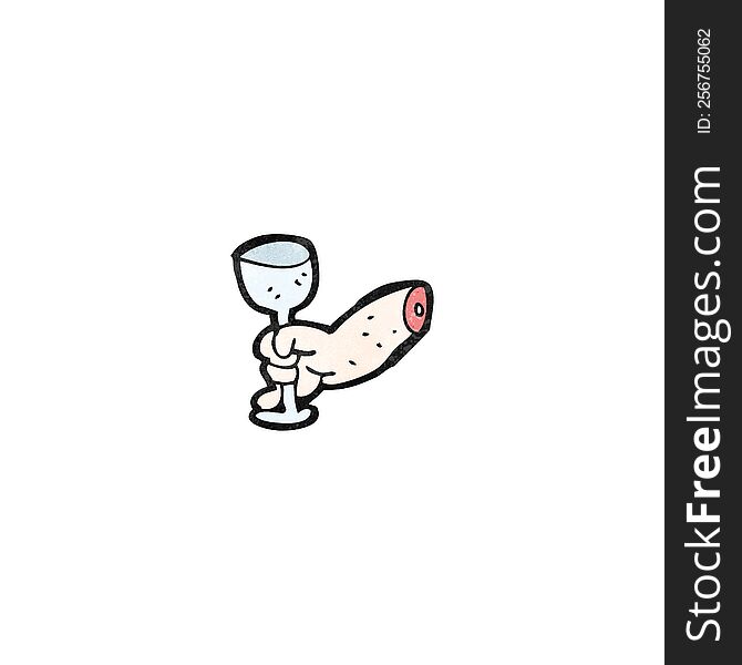cartoon hand raising glass of wine