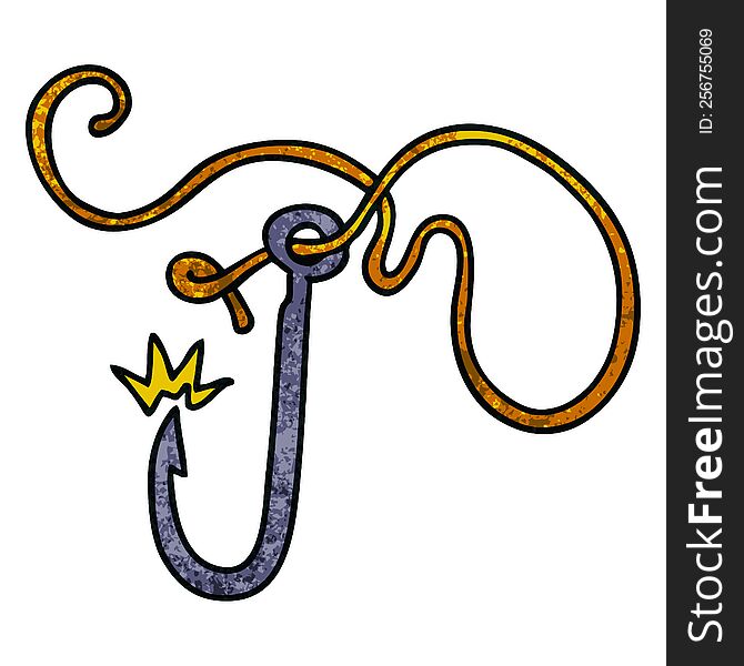 hand drawn textured cartoon doodle of a sharp fishing hook