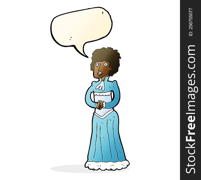 cartoon shocked victorian woman with speech bubble