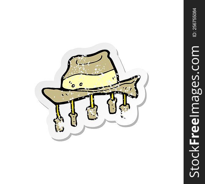 Retro Distressed Sticker Of A Cartoon Hat With Corks