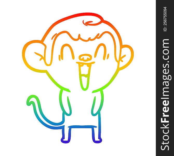 rainbow gradient line drawing of a cartoon laughing monkey