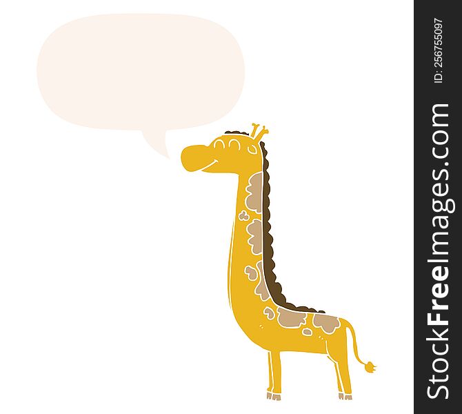 cartoon giraffe with speech bubble in retro style