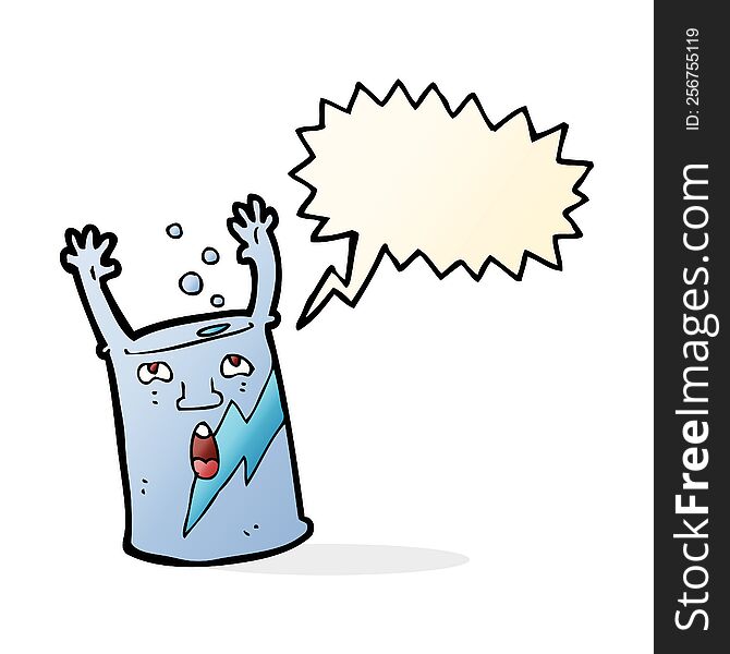 Cartoon Soda Can Character With Speech Bubble