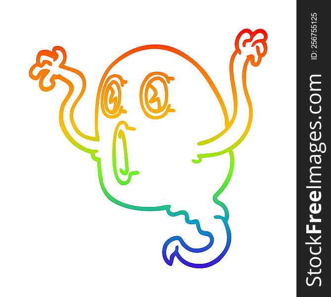 rainbow gradient line drawing of a spooky cartoon ghost