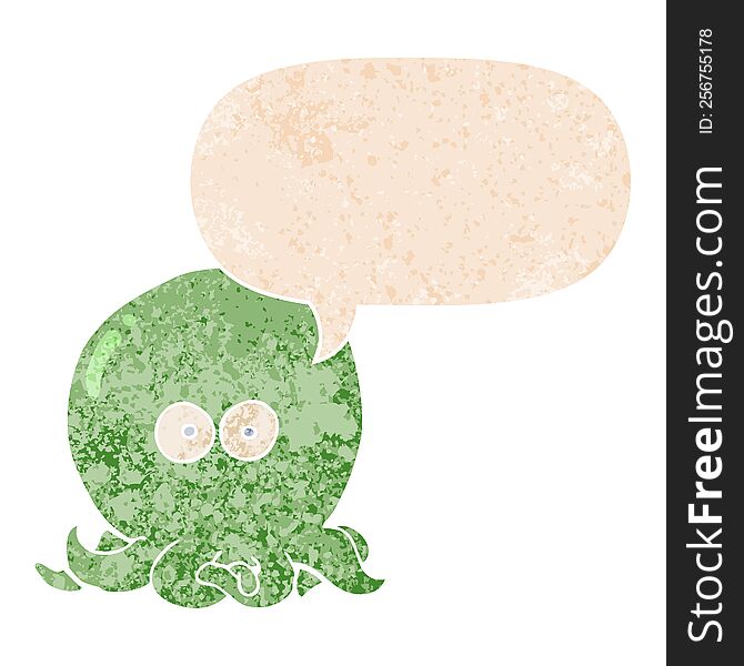 Cartoon Octopus And Speech Bubble In Retro Textured Style
