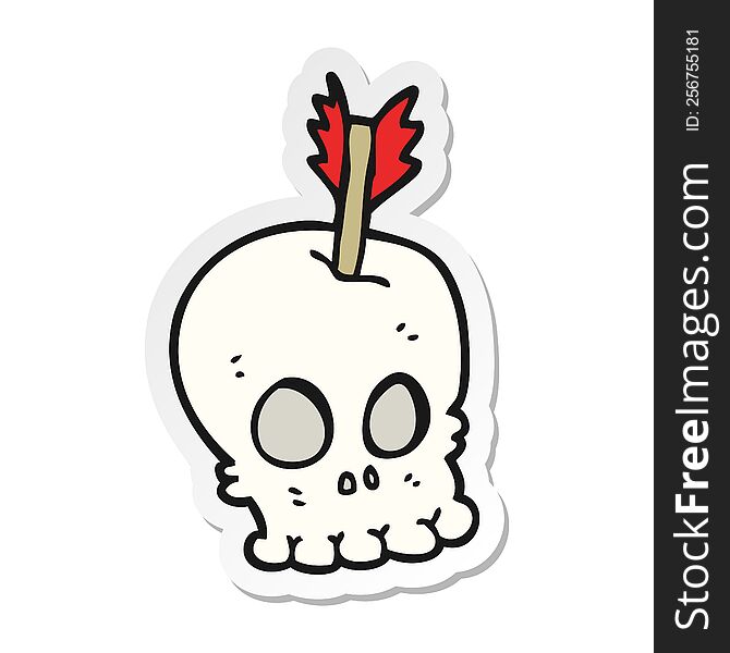 Sticker Of A Cartoon Skull With Arrow