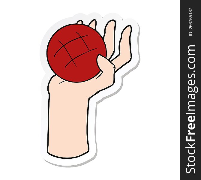 sticker of a cartoon hand throwing ball