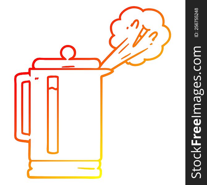 warm gradient line drawing of a cartoon electric kettle boiling