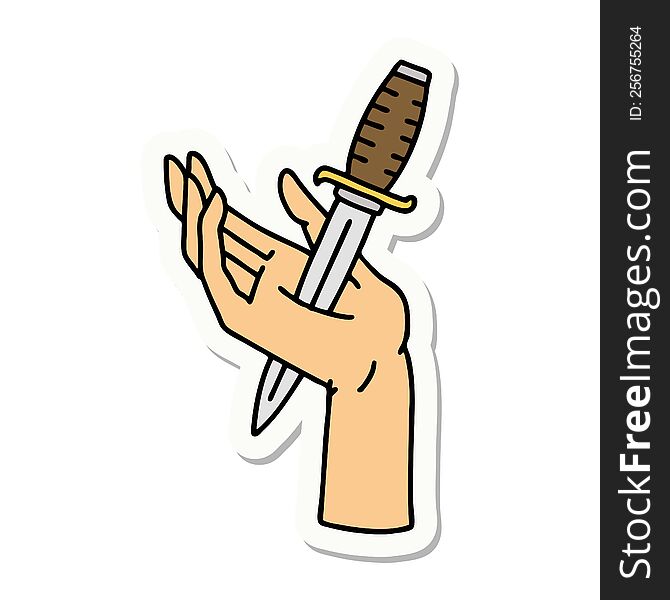Tattoo Style Sticker Of A Dagger In The Hand