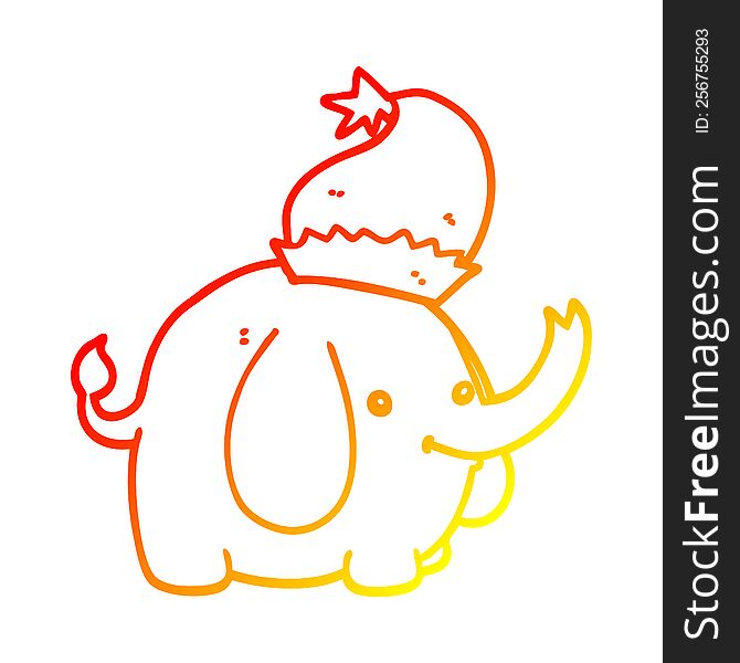 Warm Gradient Line Drawing Cute Cartoon Christmas Elephant