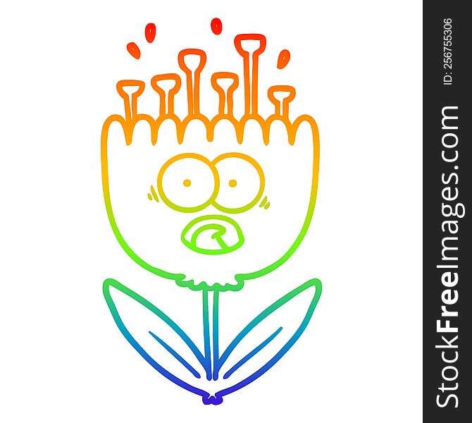 Rainbow Gradient Line Drawing Cartoon Shocked Flower