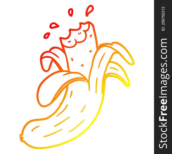 Warm Gradient Line Drawing Cartoon Bitten Banana