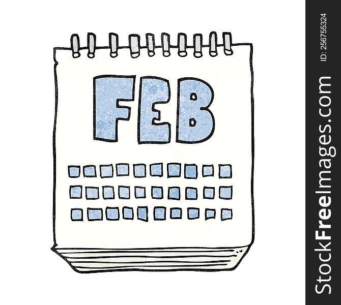 freehand textured cartoon calendar showing month of february