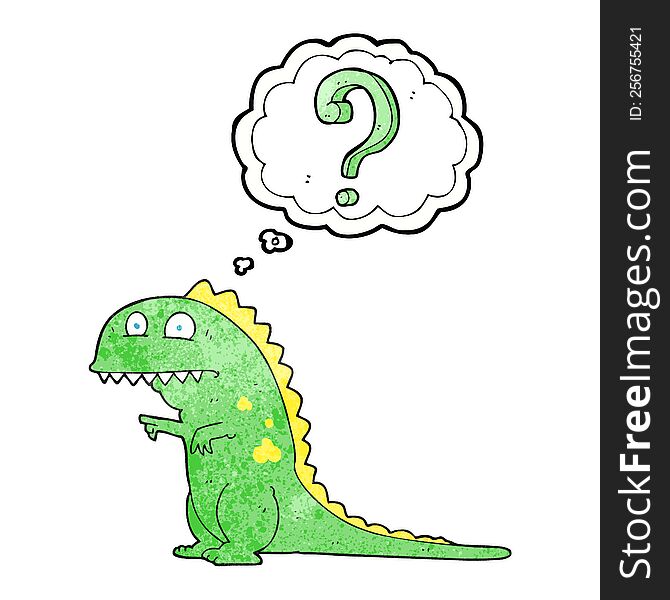 freehand drawn thought bubble textured cartoon confused dinosaur