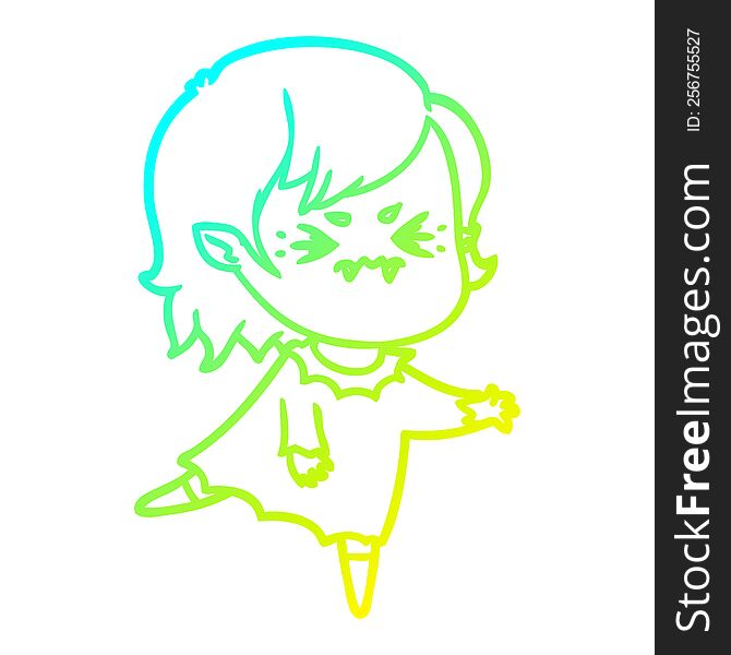 Cold Gradient Line Drawing Annoyed Cartoon Vampire Girl
