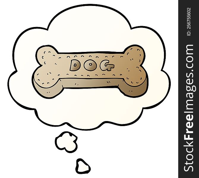 cartoon dog biscuit with thought bubble in smooth gradient style