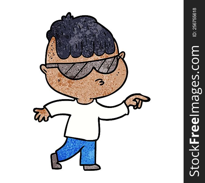cartoon boy wearing sunglasses pointing. cartoon boy wearing sunglasses pointing