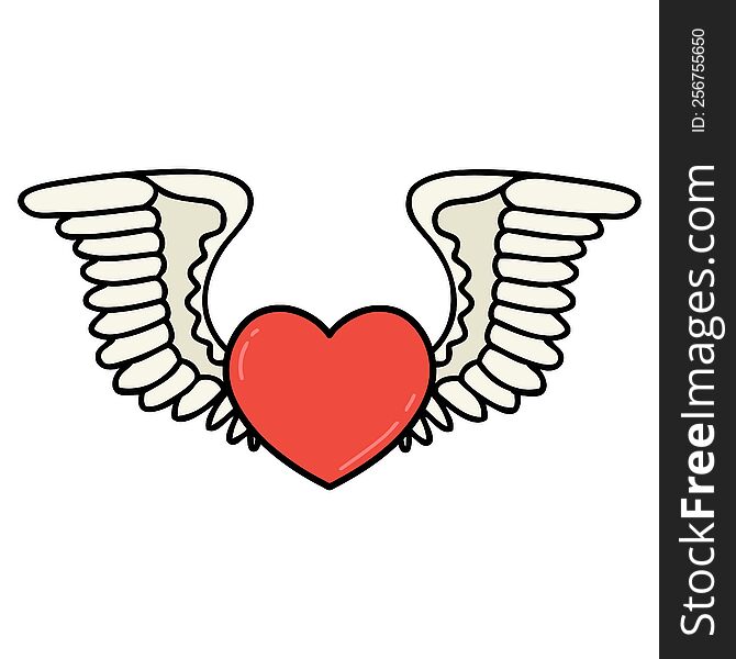 tattoo in traditional style of a heart with wings. tattoo in traditional style of a heart with wings