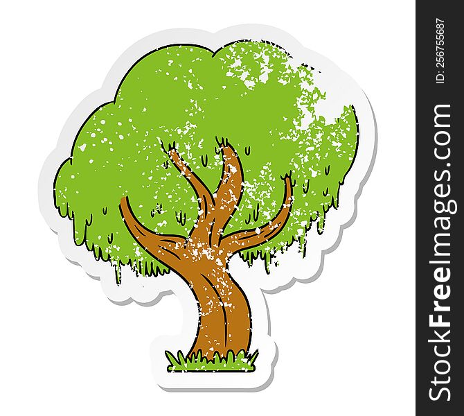Distressed Sticker Cartoon Doodle Of A Green Tree