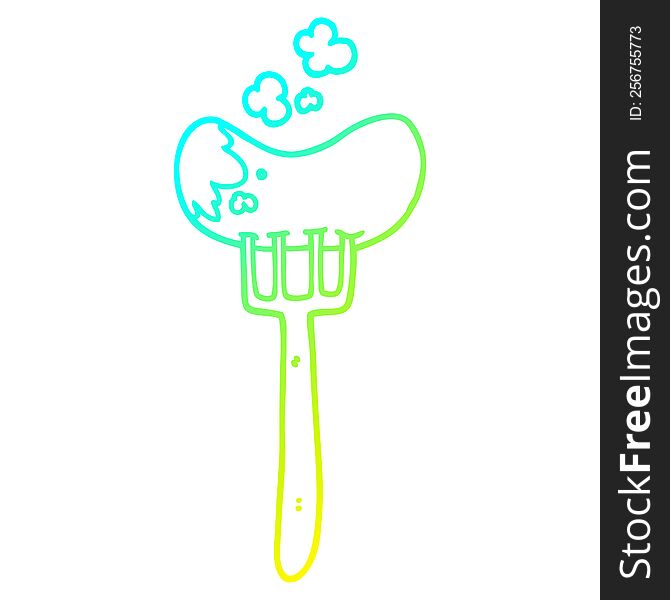 Cold Gradient Line Drawing Cartoon Sausage And Fork
