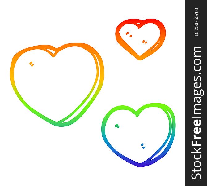 Rainbow Gradient Line Drawing Cartoon Love Hearts