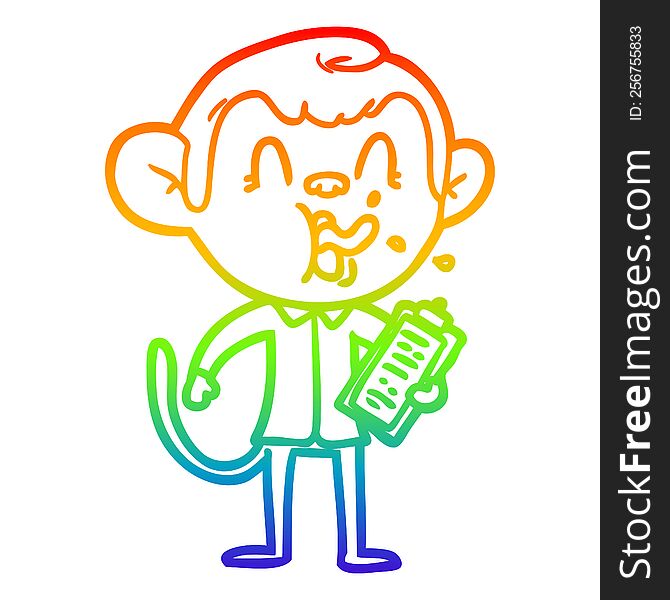 rainbow gradient line drawing of a crazy cartoon monkey manager