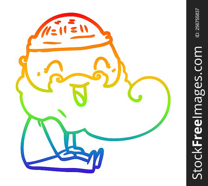 rainbow gradient line drawing of a happy bearded man sat down laughing