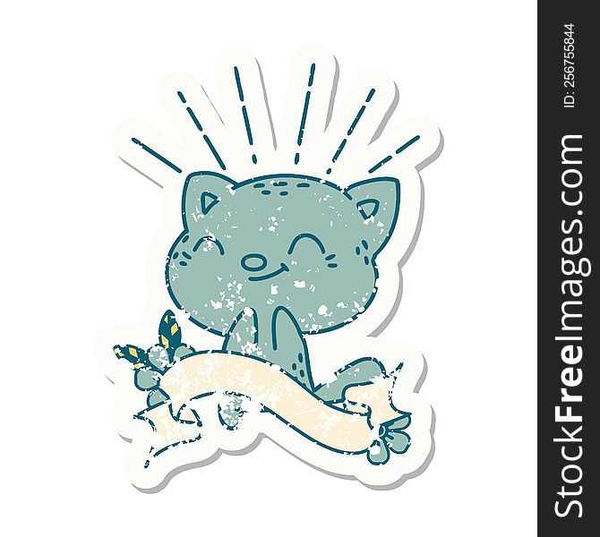 Grunge Sticker Of Tattoo Style Happy Cat