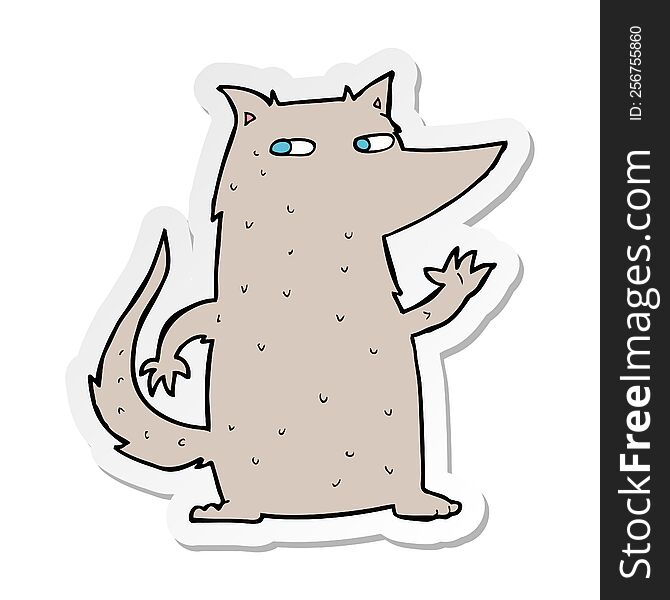 Sticker Of A Cartoon Wolf Waving