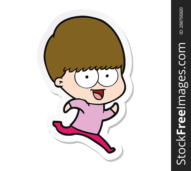 Sticker Of A Happy Cartoon Boy Running