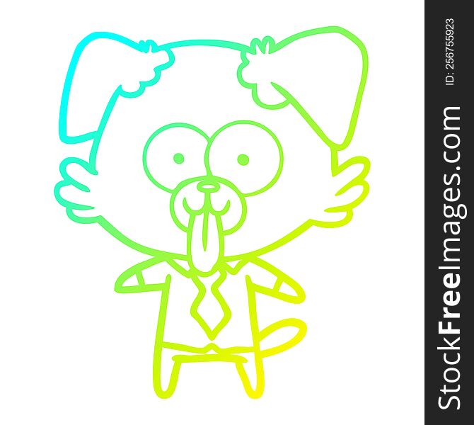 cold gradient line drawing of a cartoon dog with tongue sticking out