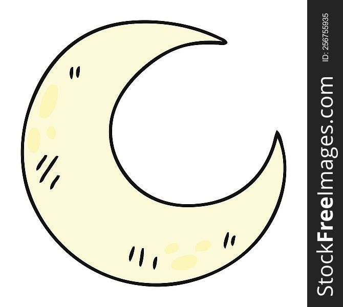 hand drawn quirky cartoon crescent moon. hand drawn quirky cartoon crescent moon