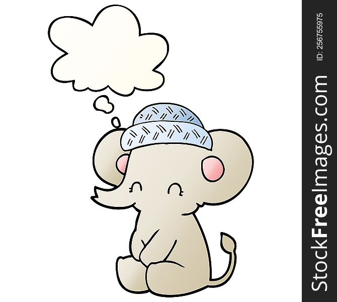 Cartoon Cute Elephant And Thought Bubble In Smooth Gradient Style