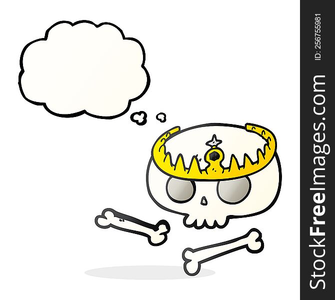 freehand drawn thought bubble cartoon skull wearing tiara