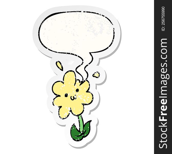 Cartoon Flower And Speech Bubble Distressed Sticker