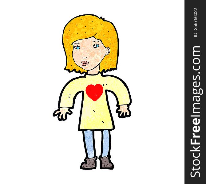 Cartoon Woman Wearing Heart Shirt