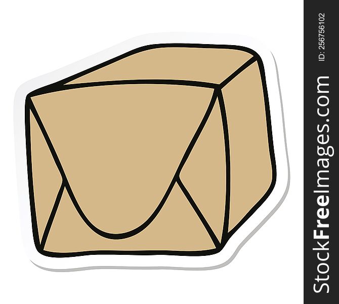 sticker of a quirky hand drawn cartoon brown parcel