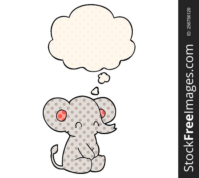 cute cartoon elephant with thought bubble in comic book style