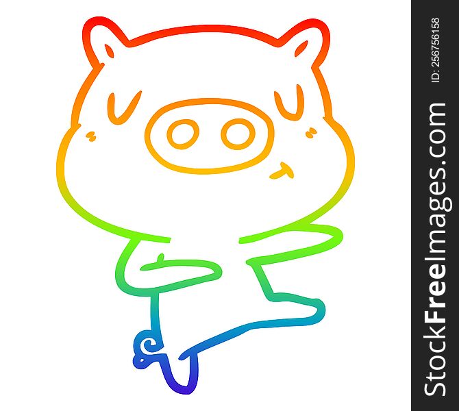 Rainbow Gradient Line Drawing Cartoon Content Pig Dancing